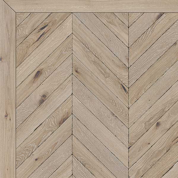 Bespoke Finished Engineered Chevron Bandsawn, Light Smoked & Sand
